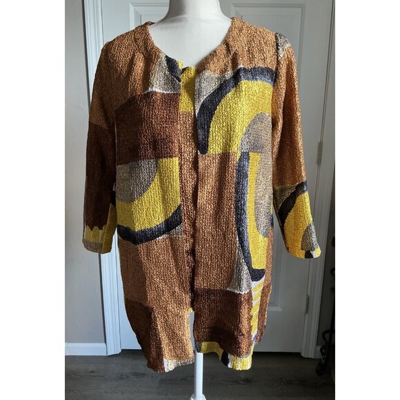 Chico's Tops - Chico's 0 Multicolor Crepe Lightweight 2 Piece‎ Set Tank Cardigan Copper Bronze